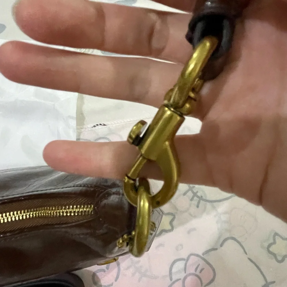 Coach Dark Brown Leather Shoulder Bag with Gold Hardware